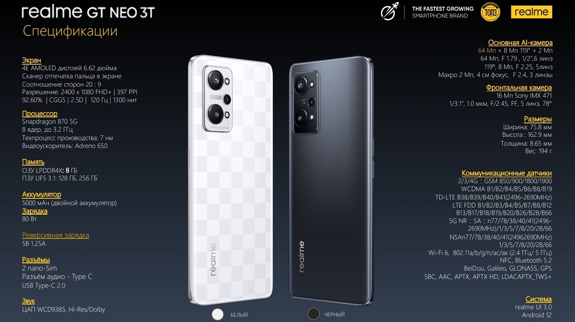 realme GT Neo 3T Спецификации