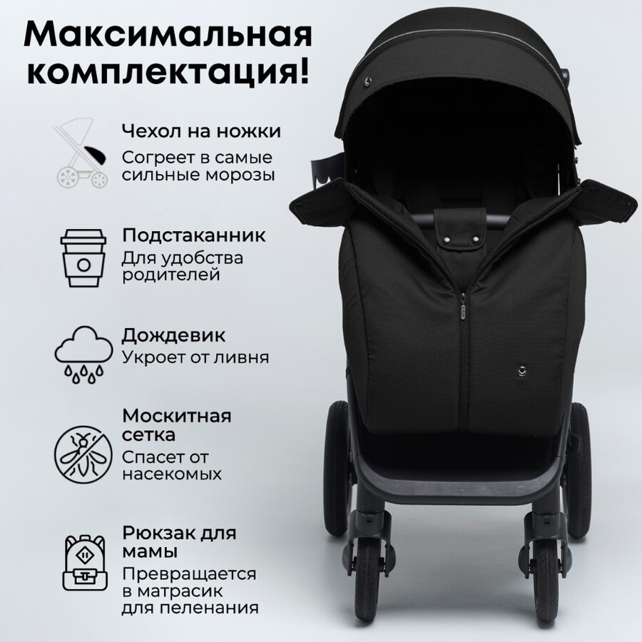 Детская прогулочная коляска BubaGo BASS BG 132-AL-4 (черный) макс комплектация