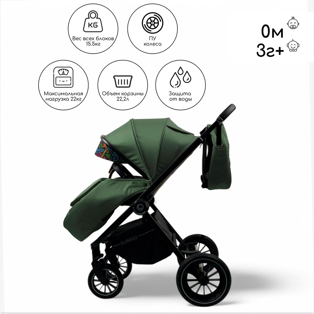 Детская коляска Bubago BLOOM 3in1 BG 152-3 (зеленый) 3г+