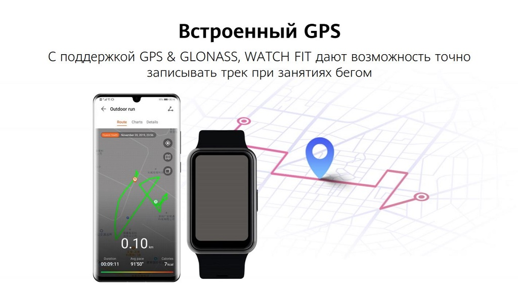 С поддержкой GPS & GLONASS, WATCH FIT дают возможность точно записывать трек при занятиях бегом
