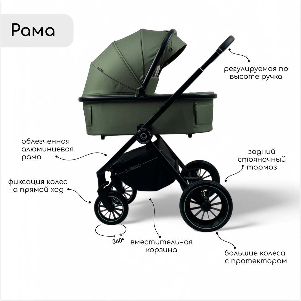 Детская коляска Bubago BLOOM 3in1 BG 152-3 (зеленый) рама