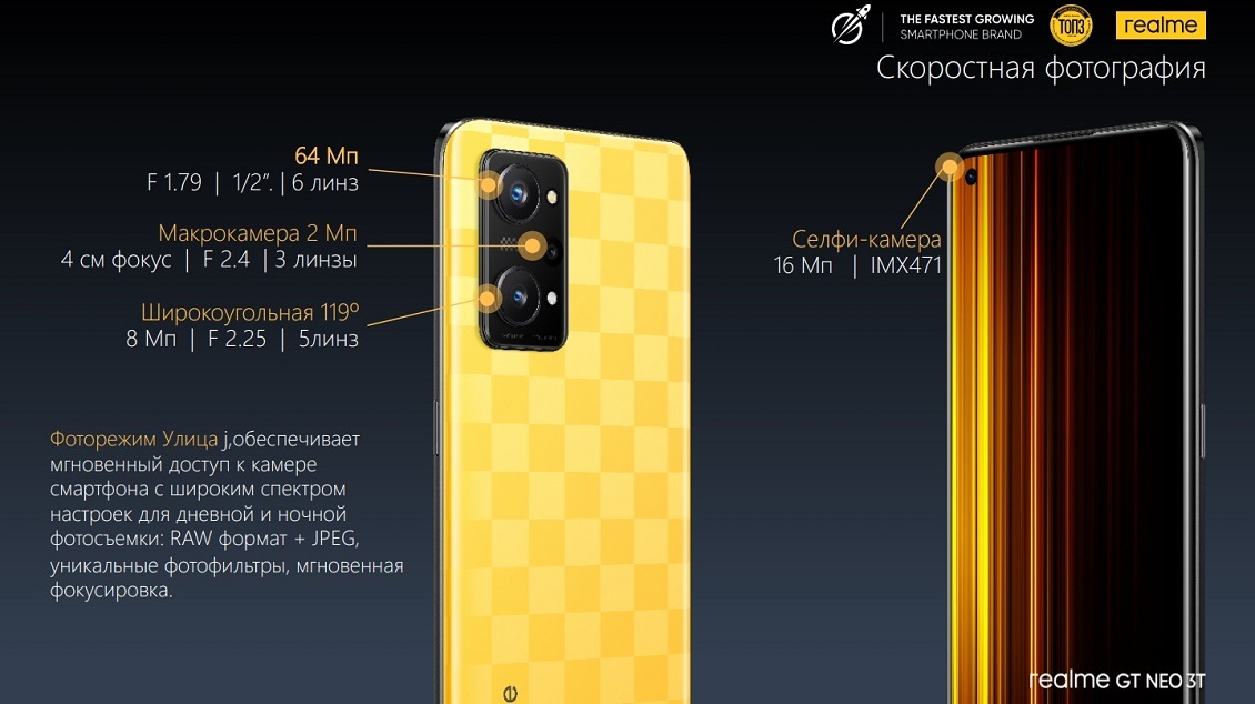realme GT Neo 3T Скоростная фотография. Характеристики камер